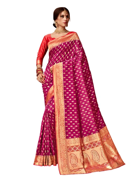 Banarasi Silk Woven Saree In Magenta-E854