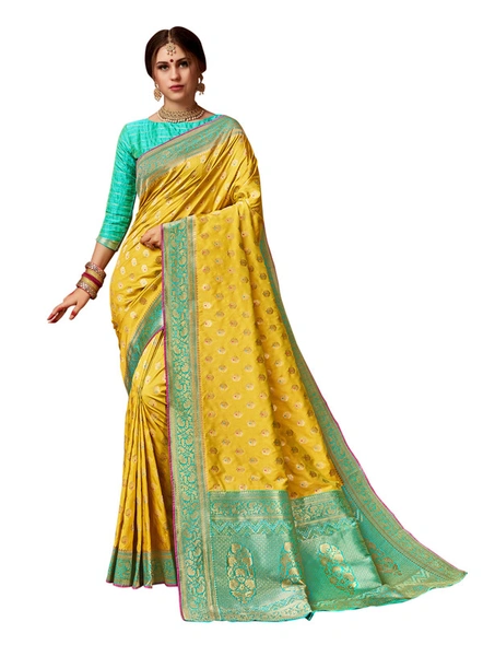 Banarasi Silk Woven Saree In Teal Green-E859