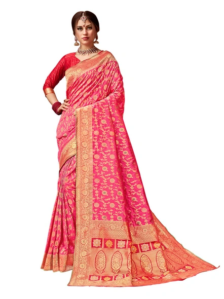 Banarasi Silk Woven Saree In Rani-E861