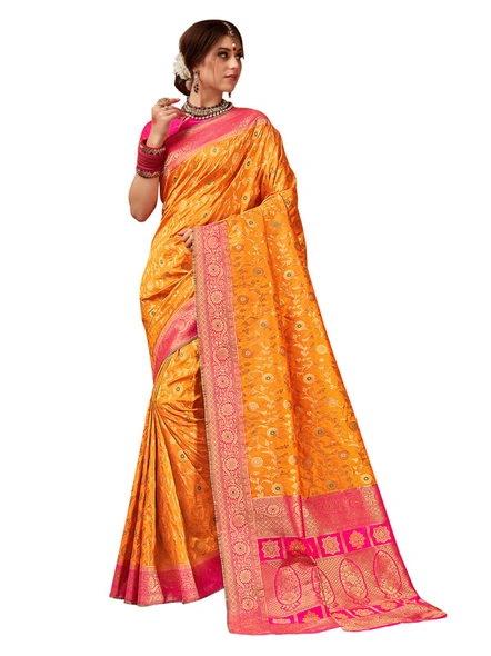 Banarasi Silk Woven Saree In Mustard-E862