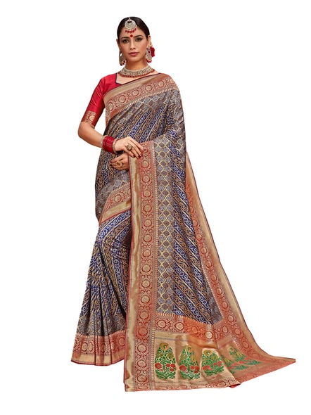 Banarasi Silk Woven Saree In Blue-E864