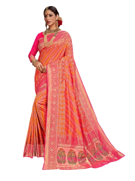 Banarasi Silk Woven Saree In Orange-E865