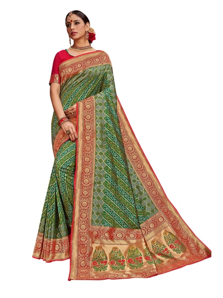 Banarasi Silk Woven Saree In Green-E867