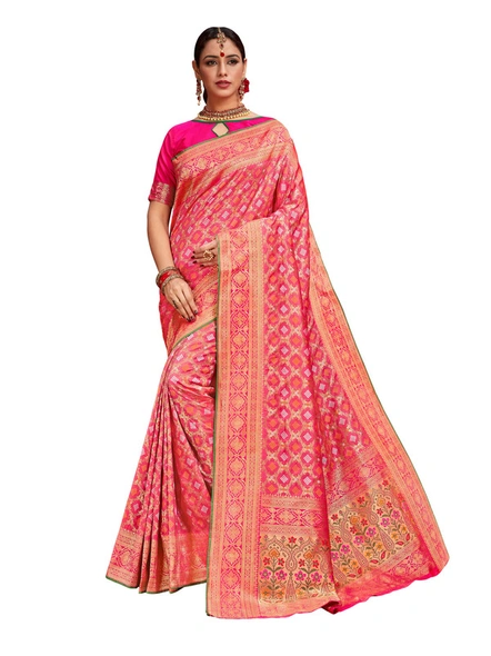 Banarasi Silk Woven Saree In Pink-E872