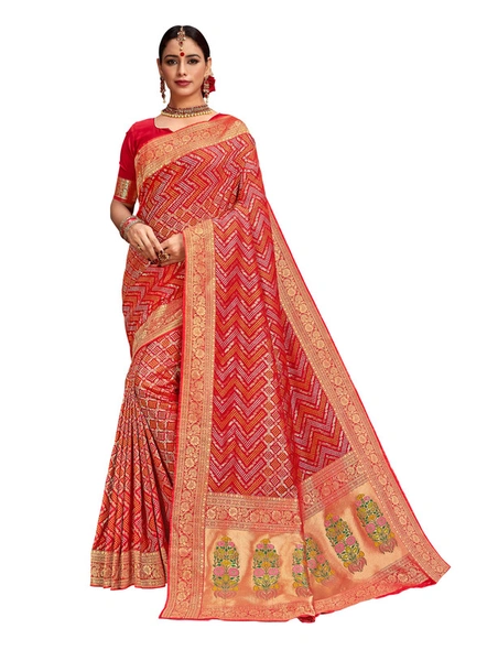 Banarasi Silk Woven Saree In Red-E876