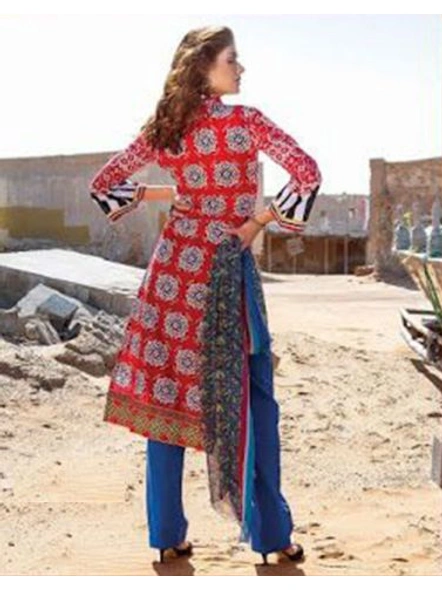 Red Cotton Printed Suit-E930