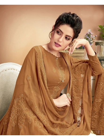 Heavy Muslin Embroidered Suit In Rust Orange-E956