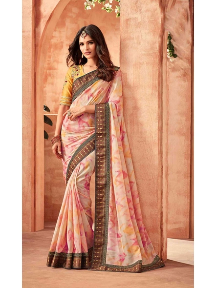 Silk Georgette Saree In Pink With Contrast Blouse-E971