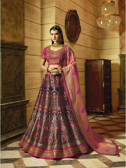 Banarasi Silk Lehenga In Purple-E982
