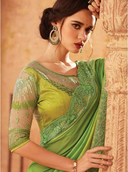 Soft Silk Shaded Saree In Mehendi Color-E990