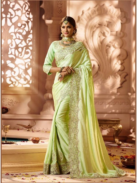Fancy Fabric Embroidered Saree In Green-E1004