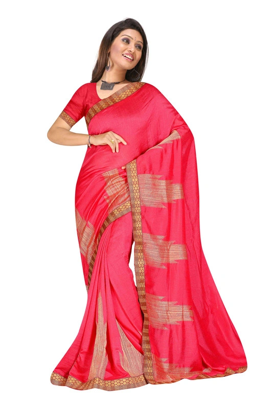 Fancy Silk Saree In Rani (Gajree)-1070