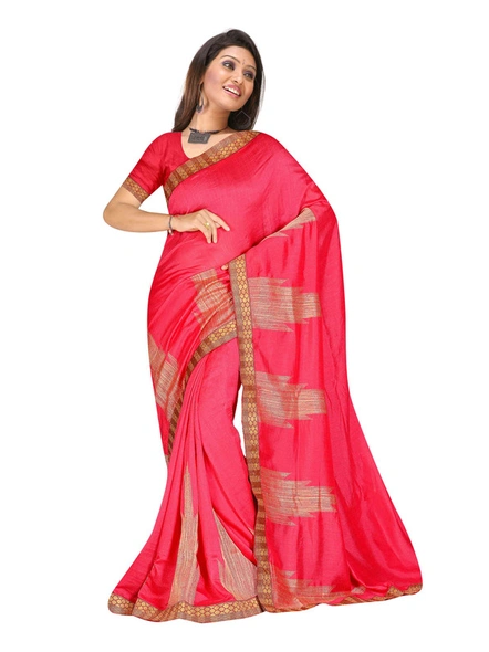 Fancy Silk Saree In Rani (Gajree)-1070
