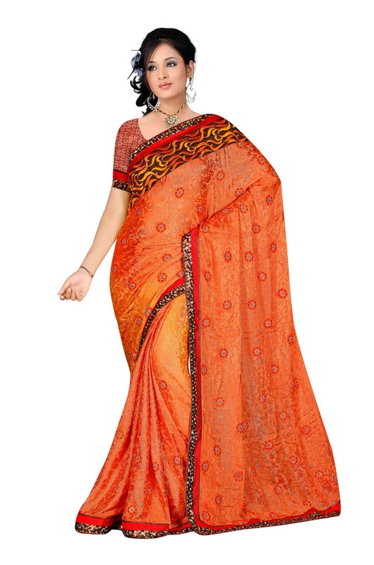 Fancy Embroidered Saree In Peach 1071-1071