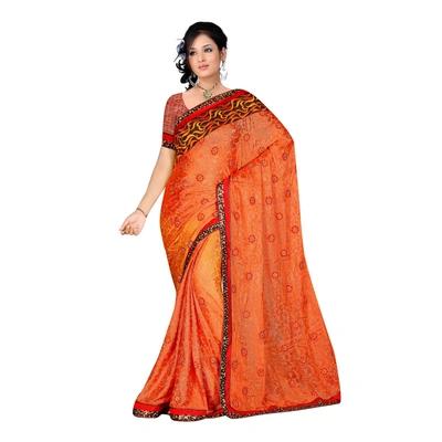Fancy Embroidered Saree In Peach 1071