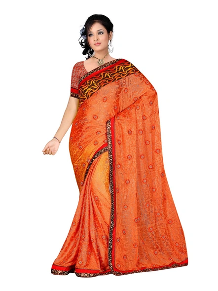 Fancy Embroidered Saree In Peach-1071