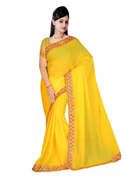 Fancy Soft Chiffon Saree In Yellow-1093