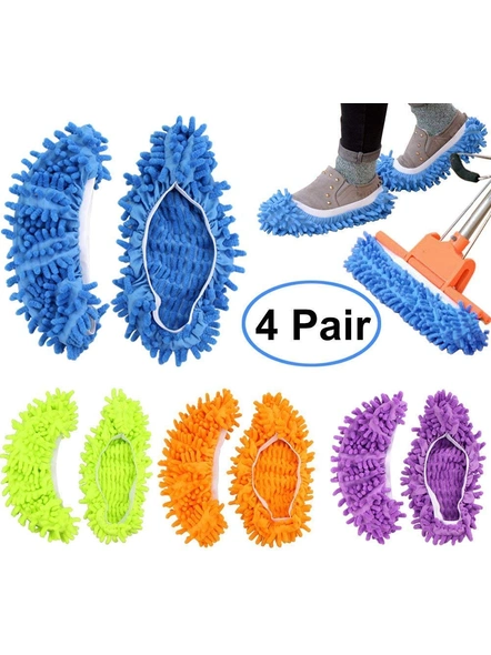 4 Pairs (8 Pieces) Unisex Washable Dust Mop Slippers Shoes Microfiber Cleaning House Mop Slippers Multifultional Floor Cleaning Shoes Cover for House Kitchen Office (Free Size) G110-4