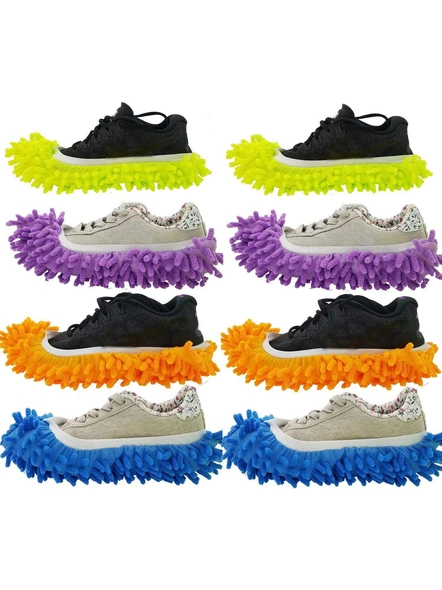 4 Pairs (8 Pieces) Unisex Washable Dust Mop Slippers Shoes Microfiber Cleaning House Mop Slippers Multifultional Floor Cleaning Shoes Cover for House Kitchen Office (Free Size) G110-5