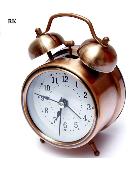 Steel Analogue Vintage Look Twin Bell Table Alarm Wind-Up Clock with Night LED Light 5 Inches (Copper- Pack of 1) G138-G138