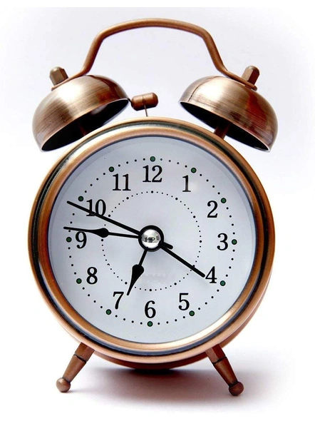 Steel Analogue Vintage Look Twin Bell Table Alarm Wind-Up Clock with Night LED Light 5 Inches (Copper- Pack of 1) G138-1