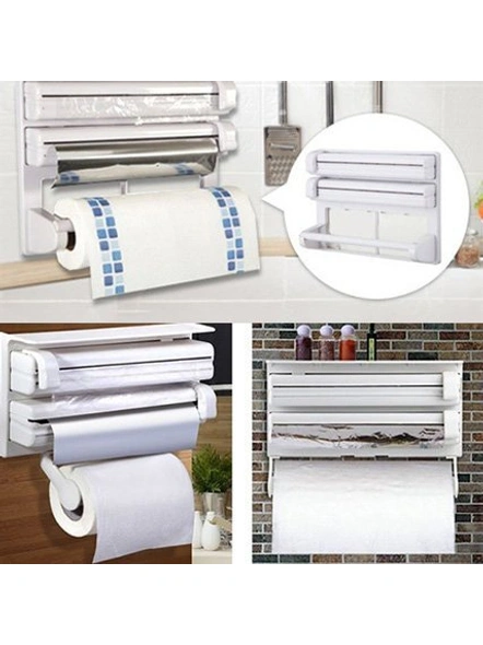 3 in 1 Plastic Triple Paper Dispenser for Cling Film Wrap Aluminium Foil and Kitchen Roll (Pack of 1) G145-1