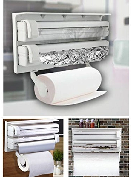 3 in 1 Plastic Triple Paper Dispenser for Cling Film Wrap Aluminium Foil and Kitchen Roll (Pack of 1) G145-4