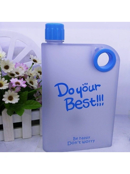 Flat Reusable Portable Notebook Style Ultra Slim Water Bottle Memo Bottle 380Ml Random Colours (Pack of 1) G147-G147
