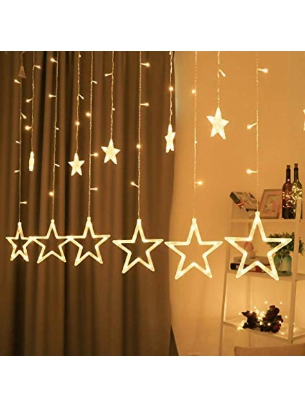 Decorative Star Curtain LED Lights for Diwali Christmas Wedding - 2.5 Meter (1 Curtain) 138 LED, (6+6 Star) G166-G166
