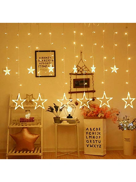 Decorative Star Curtain LED Lights for Diwali Christmas Wedding - 2.5 Meter (1 Curtain) 138 LED, (6+6 Star) G166-2