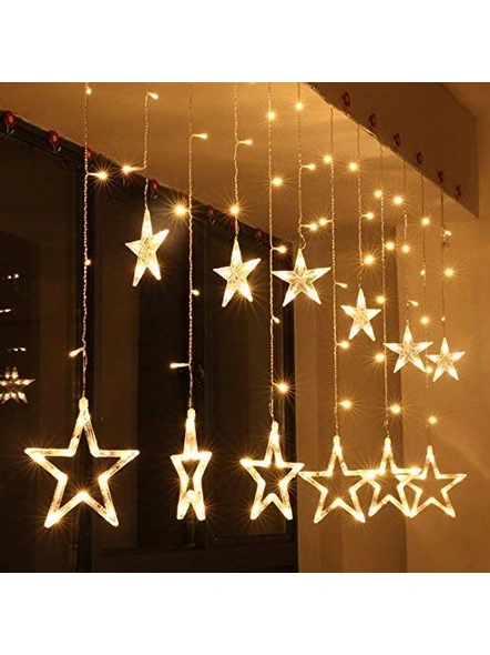 Decorative Star Curtain LED Lights for Diwali Christmas Wedding - 2.5 Meter (1 Curtain) 138 LED, (6+6 Star) G166-3