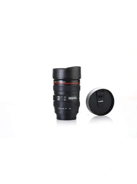 Plastic Camera Lens Shaped Coffee Mug With Lid, 350ml (Black) G190-G190