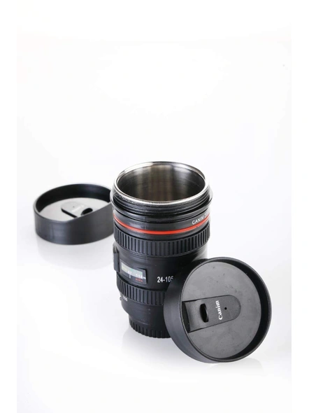 Plastic Camera Lens Shaped Coffee Mug With Lid, 350ml (Black) G190-1
