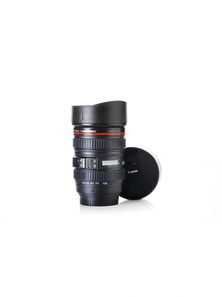 Plastic Camera Lens Shaped Coffee Mug With Lid, 350ml (Black) G190-2