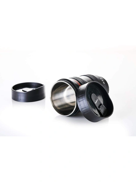 Plastic Camera Lens Shaped Coffee Mug With Lid, 350ml (Black) G190-3