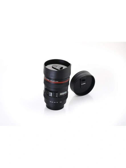 Plastic Camera Lens Shaped Coffee Mug With Lid, 350ml (Black) G190-5
