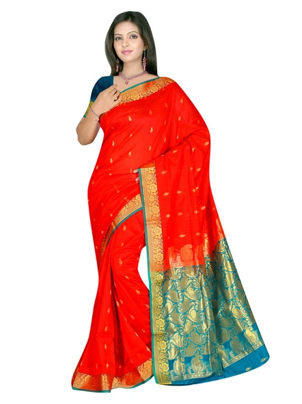 Banarasi Cotton Silk Woven Saree in Red-976