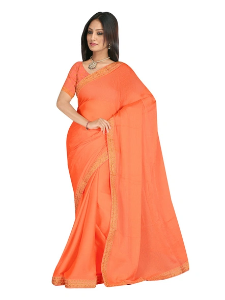 Chiffon Saree In Peach With Unstiched Blouse-984