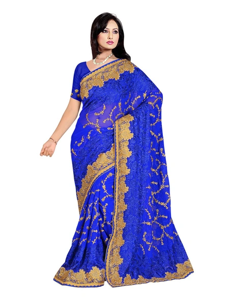 Georgette Embroidered Saree In Blue-987