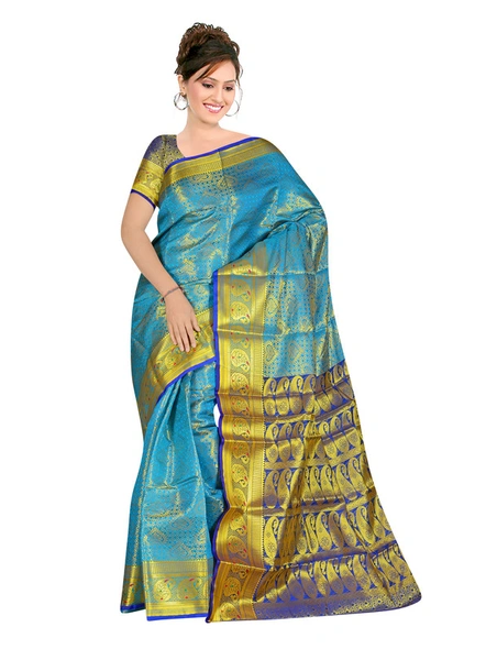 Banarasi Silk Broket Woven Saree in Blue-1001