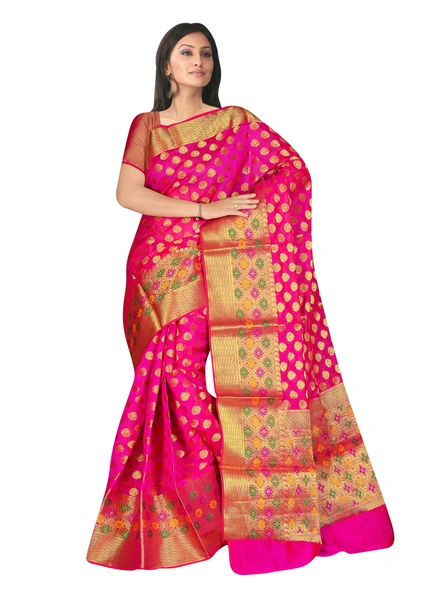 Banarasi Silk Woven Saree In Rani-960
