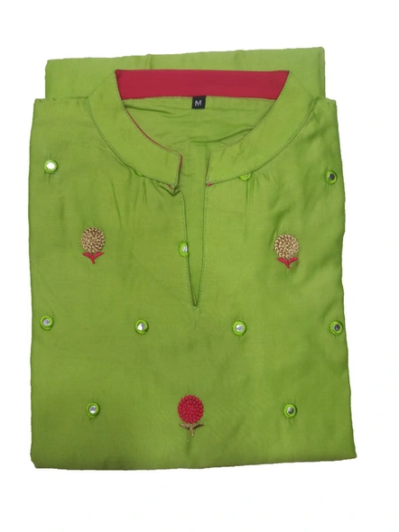 Readymade Embroidered Chanderi Kurti In Green-868A-XL