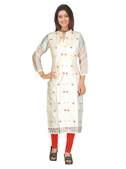 Readymade Embroidered Chanderi Kurti In White-868D-M