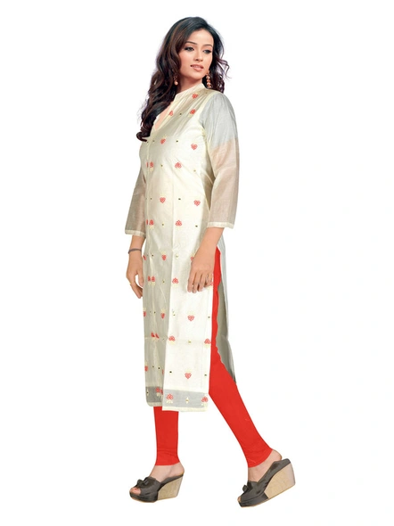 Readymade Embroidered Chanderi Kurti In White-M-1