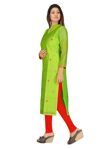 Embroidered Green Chanderi Silk Kurti-XL-1