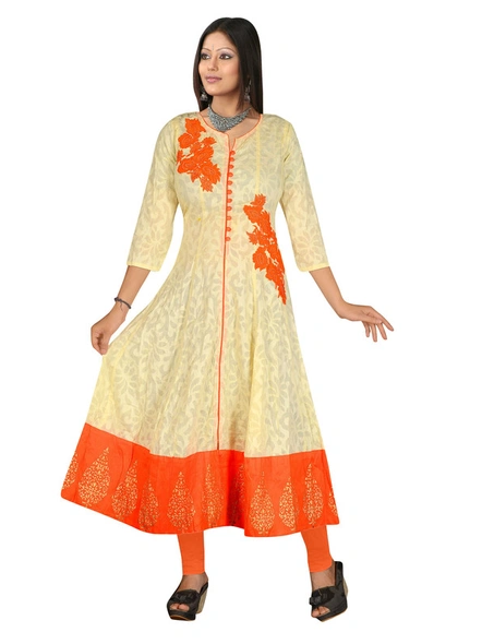 Readymade Cotton Jaquard Embroidered Kurti In Cream-877-M