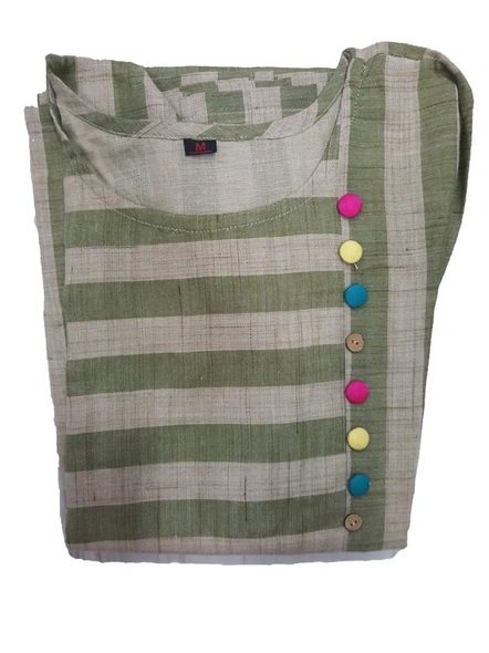 Readymade Handloom Cotton Printed Kurti In Cream-Green-1328-L