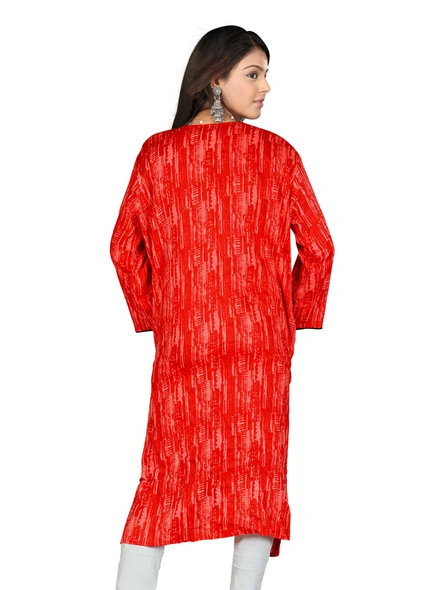 Readymade Rayon Printed Red Kurti-XL-Red-1