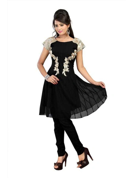Readymade Georgette Embroidered Kurti In Black-1230-M