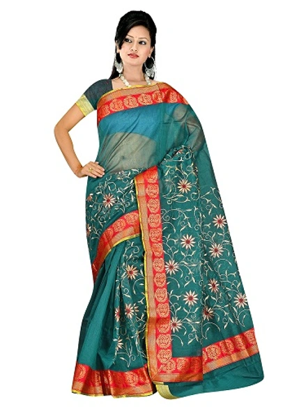 Rama Green Gadwal Embroidery Sarees-275A